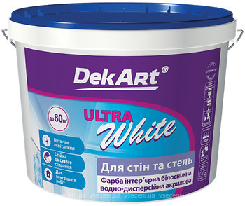 картинка Краска интерьерная для стен и потолков DekArt "Ultra White" белая матовая, 12 кг 