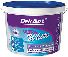 Краска интерьерная для стен и потолков DekArt "Ultra White" белая матовая, 12 кг