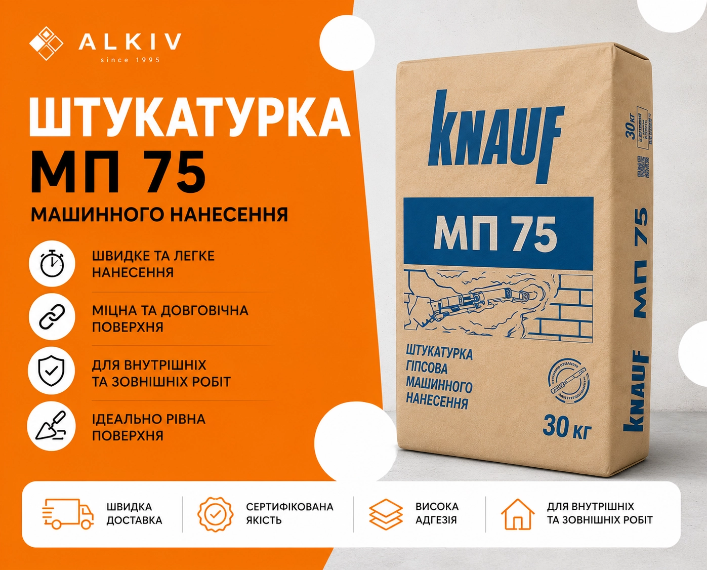Штукатурка Knauf MP 75 — профессиональная гипсовая штукатурка для машинного и ручного нанесения