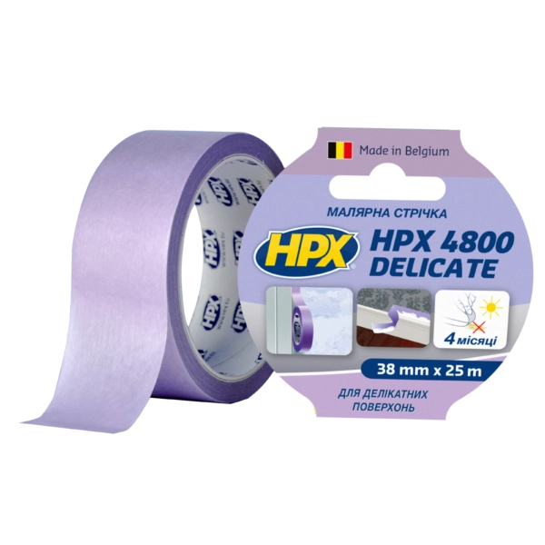 Фото Стрічка малярська НРХ PW4845 4800 60° С пурпурна для делікатних поверхонь 48мм, 45м