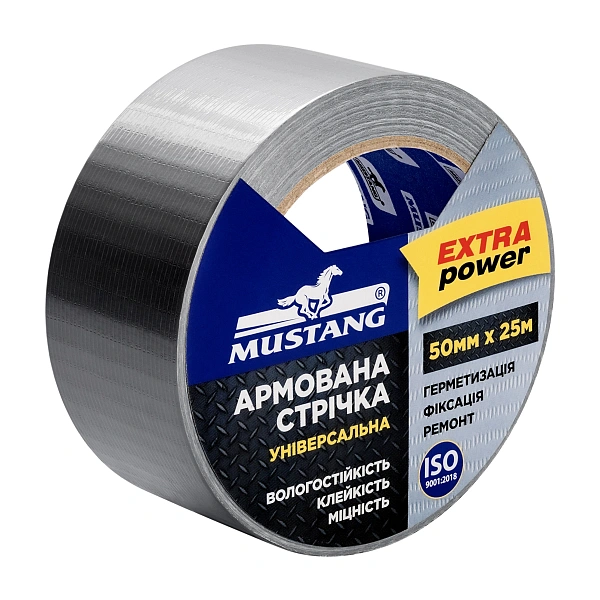 картинка Армированная лента Mustang универсальная серая 50x25 м (DT5025)  картинка Армированная лента Mustang универсальная серая 50x25 м (DT5025)