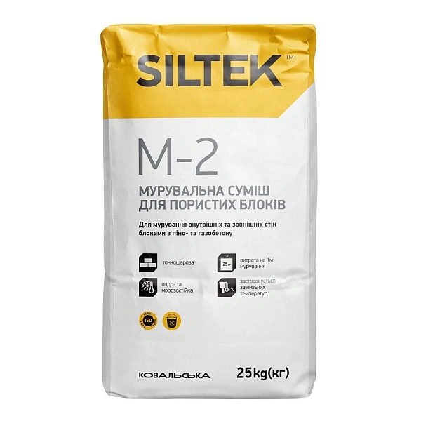 Фото Суміш для пористих блоків Siltek М-2 сіра, зима, 25 кг