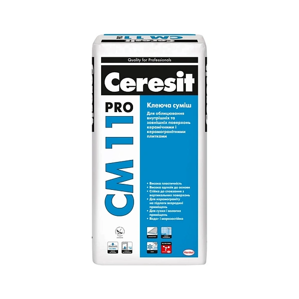 картинка Ceresit CM 11 PRO клей для плитки и керамогранита, 27кг 