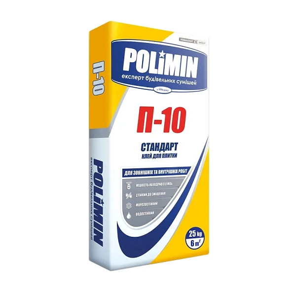 картинка Клей для плитки Polimin П-10 Стандарт, 25кг 