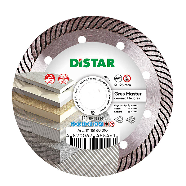 картинка Круг алмазный отрезной Distar 1A1R 125x1,4/1,0x10x22,23 Gres Master 11115160010 