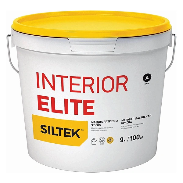картинка Краска латексная водоэмульсионная Siltek Interior Elite база А мат белый, 9 л 