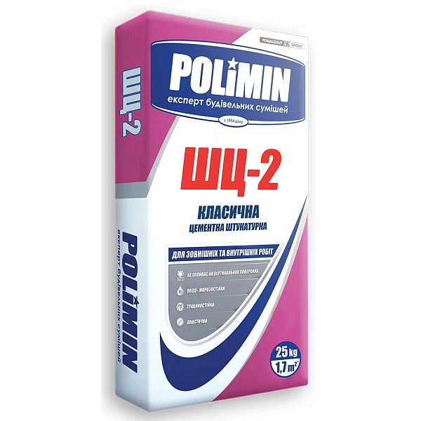 картинка Штукатурка цементная Polimin ШЦ-2, 25 кг 
