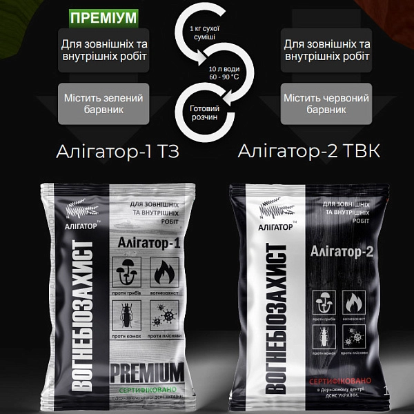 картинка Огнебиозащита-1 для древесины Алигатор зеленый (порошковый концентрат1:10), 1 кг 