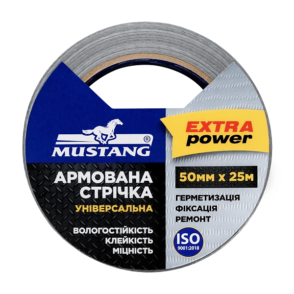 картинка Армированная лента Mustang универсальная серая 50x25 м (DT5025)  картинка Армированная лента Mustang универсальная серая 50x25 м (DT5025)
